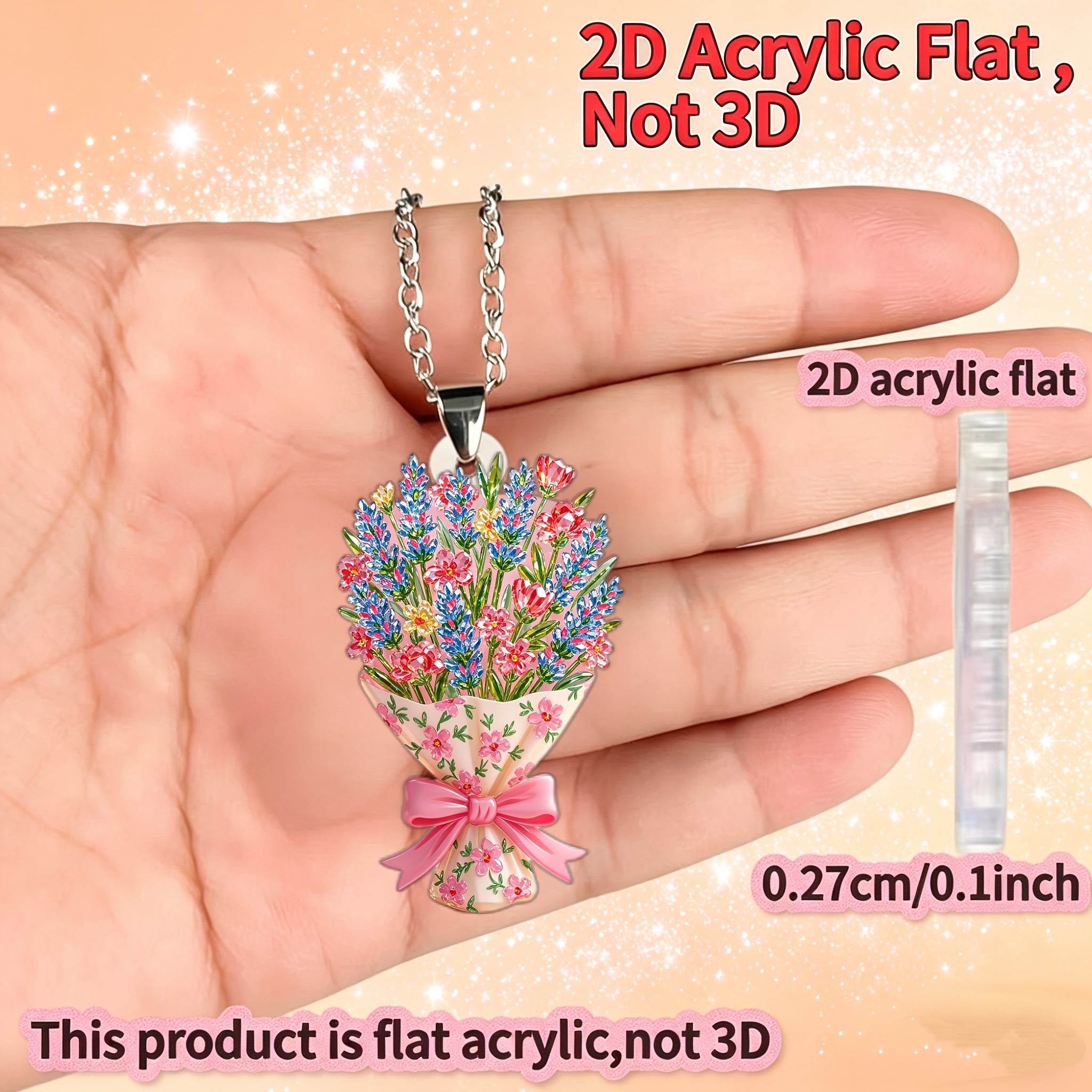 2D Flat Floral Picture Acrylic Women's Necklace Pendant