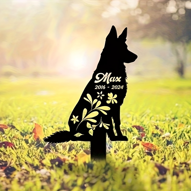 TEMU A Custom German Shepherd Dog Flower Memorial Stake For Ground Insertion, Metal Sign, Personalized Dog Name Yard Stake, Animal , Metal Dog ,