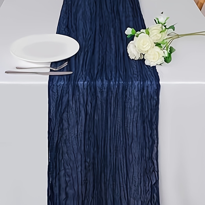 1/6/12pcs Navy Blue Bohemian Gauze Cheesecloth Rustic Sheer Table Runner For Wedding Bridal Shower, Easter Table Decor, Party Decoration