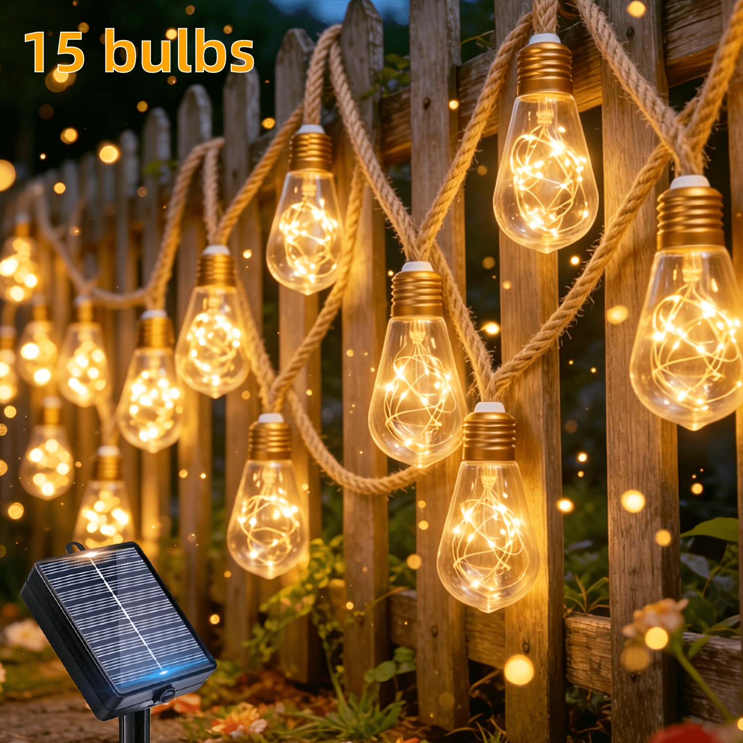 TEMU Guirlande Lumineuse d'Extérieur à Énergie Solaire 11,6/7,6/5,6 m, Décoratives de de pour Jardin, 10/15/25 Ampoules en Plastique, 12 d'Éclairage,