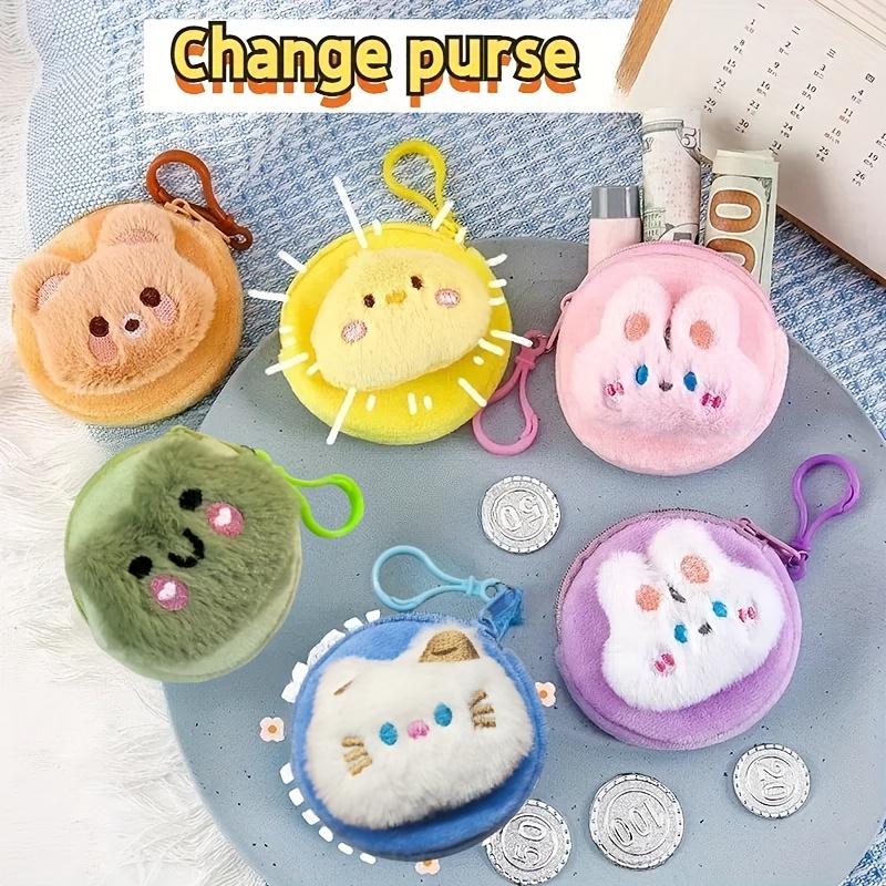 

1pc Cute Plush Animal Coin Purse - Soft Zippered Key & Earbud Case, Portable Mini Storage Bag With Cartoon Design (bear, Rabbit, Frog, Hamster), Gift Or Decorative Accessory, Novelty Purse