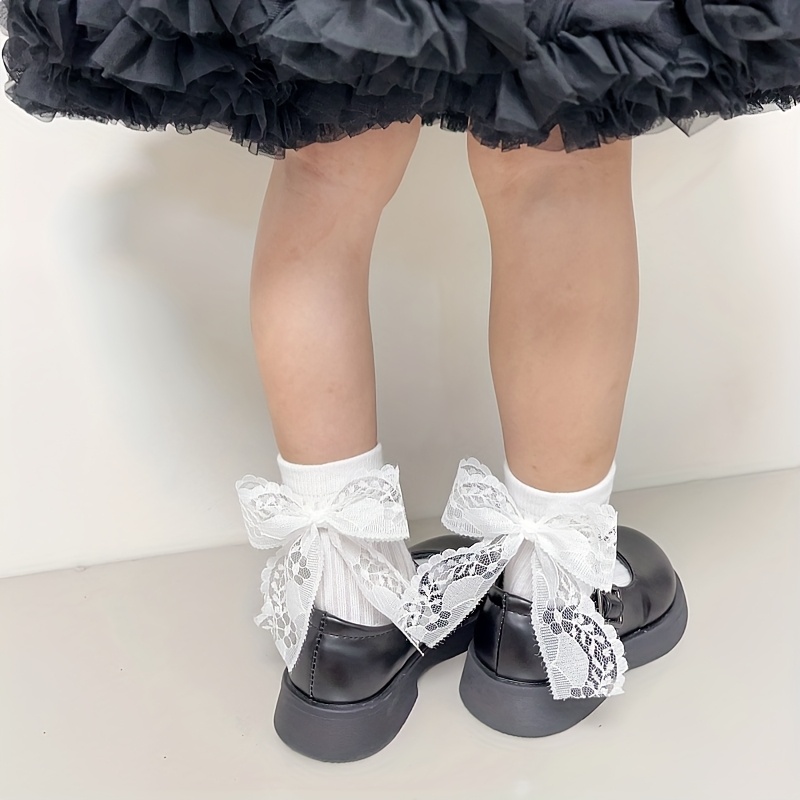 Handmade White Mid-calf Socks For Girls With A , Fall And Winter Clothes