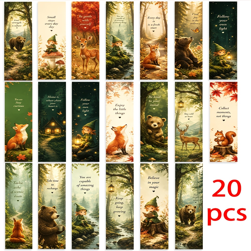TEMU 20pcs Forest Fox Bookmark Page Dividers With Animal Quotes & Suitable For Book Lovers, Reading Reward Gifts, Page Markers Suitable For Books,