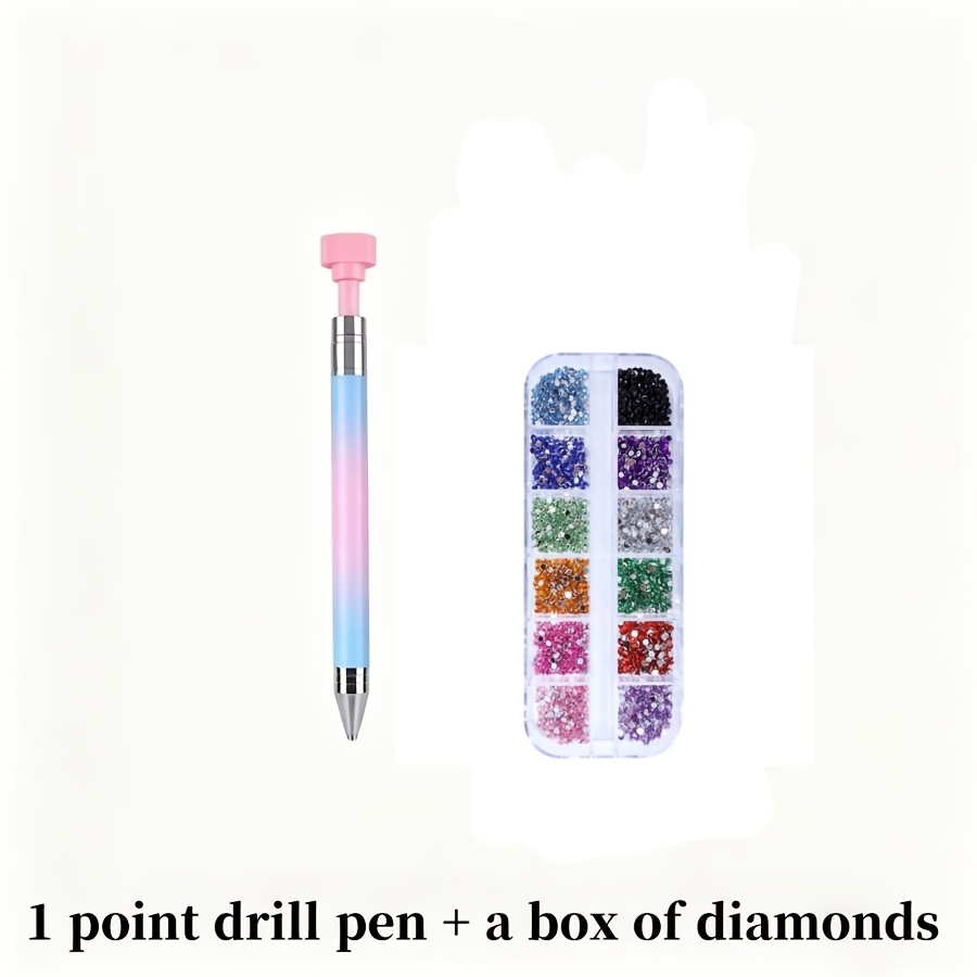 TEMU 1pc Dotting Pen And Of Diamonds. Complete 5d Diamond Painting Pen Set With 3mm And 5mm Round Diamonds - Approximately 2000pcs Of Diamonds,