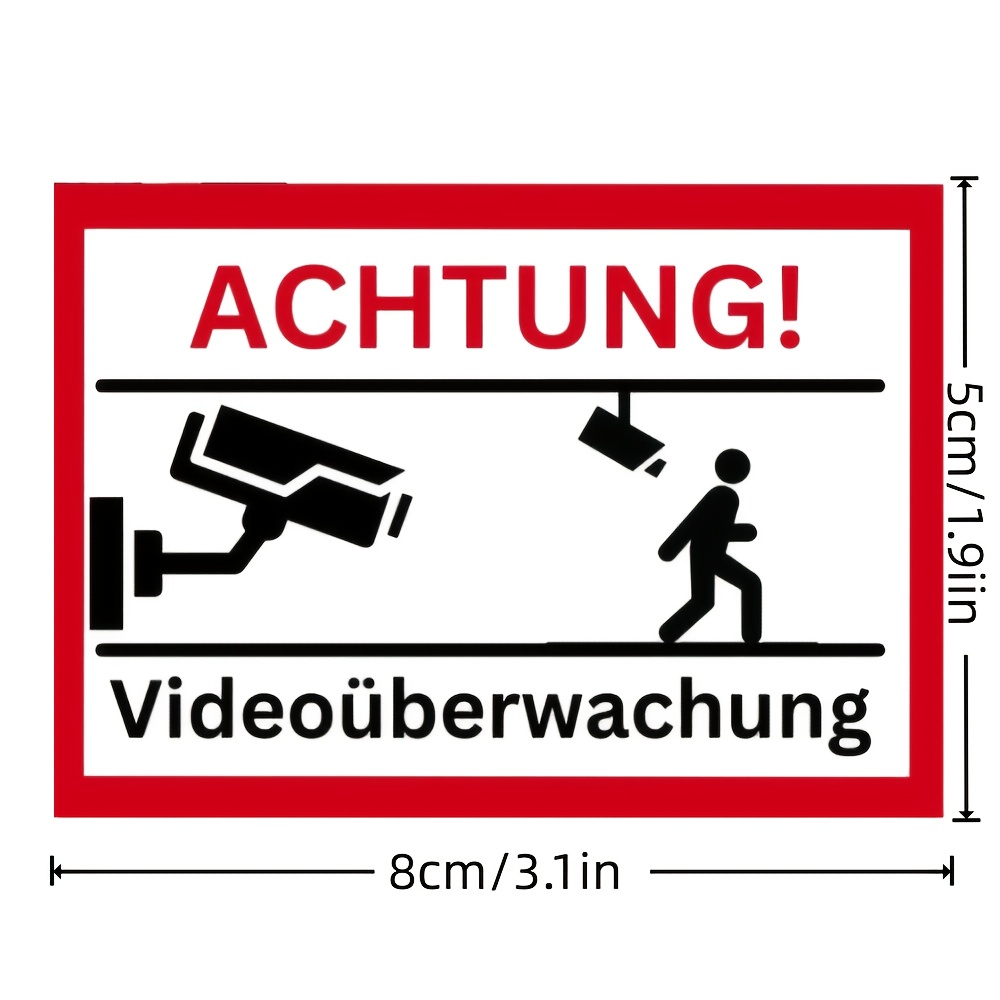 E-shop 10er-Pack Deutsche Sicherheitsaufkleber – Überwachungswarnschilder mit „Überwachung im Gange“-Text, rot/schwarze Sicherheitsetiketten,