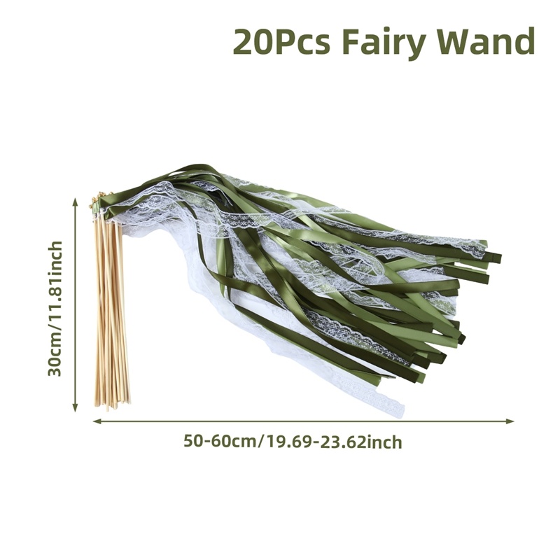 Image of 20pcs,green Lace Fairy Wands,double Layer Ribbon,wedding Bride Party Decoration,happy Birthday Party Supplies, Shower Party Decoration,table Decoration