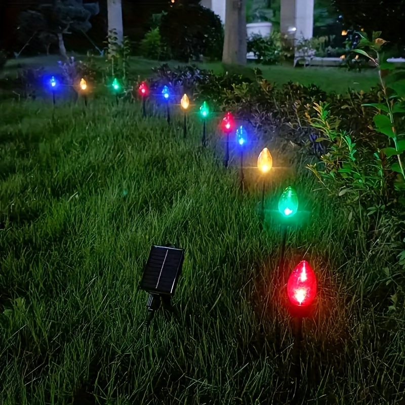 TEMU 12led Solar Outdoor Lawn Decorative Lights, Yard Decor, Party, Halloween, Christmas Festival Decor, Fairy String Lights, C9 Tip-down Lights,