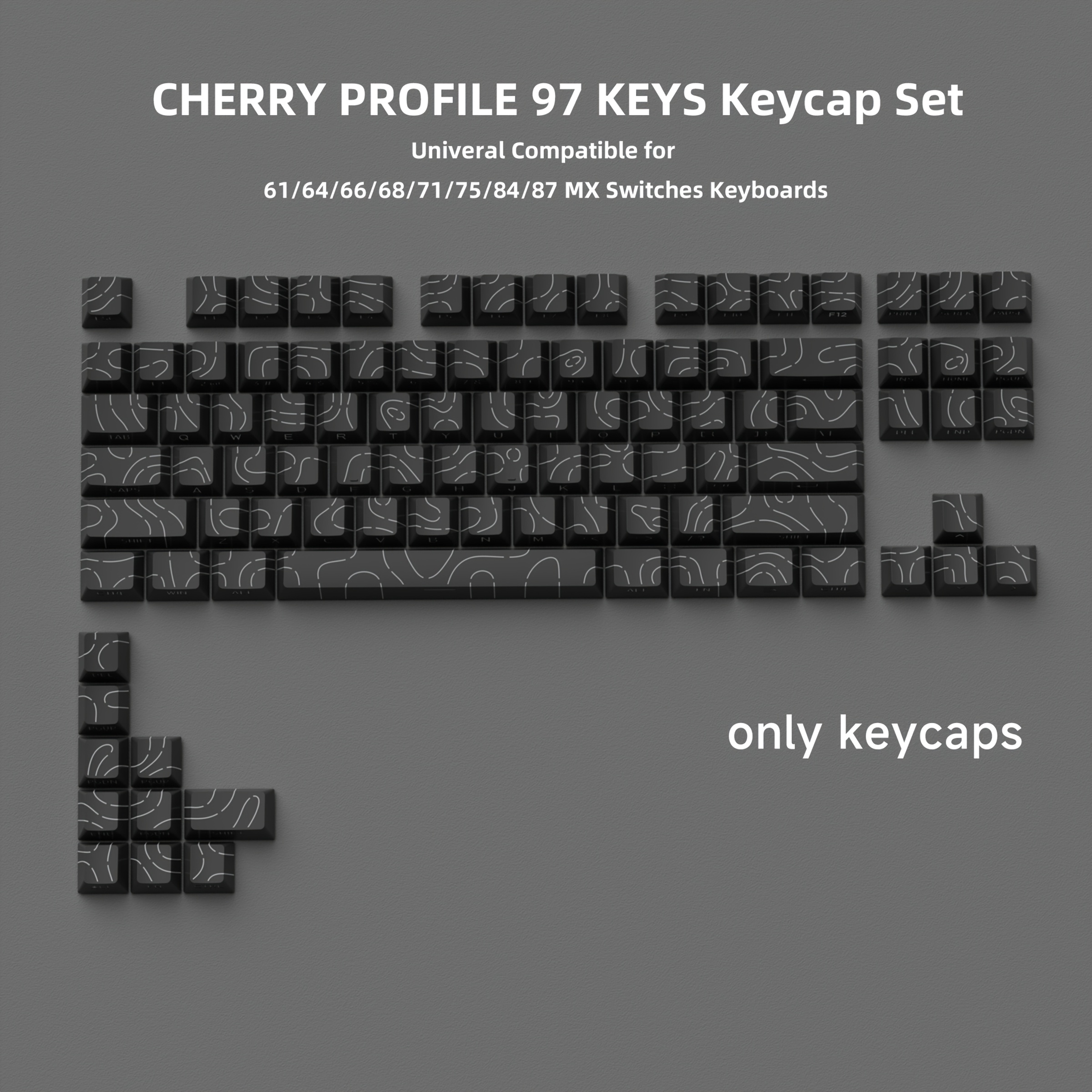 Image of Stylish Keycaps, Original Cherry Profile, 97 Keys, Double-shot , Durable Keycaps With Translucent And Lines, Cracked-style Backlit Design, In , Compatible With 61/64/75/87 Layouts