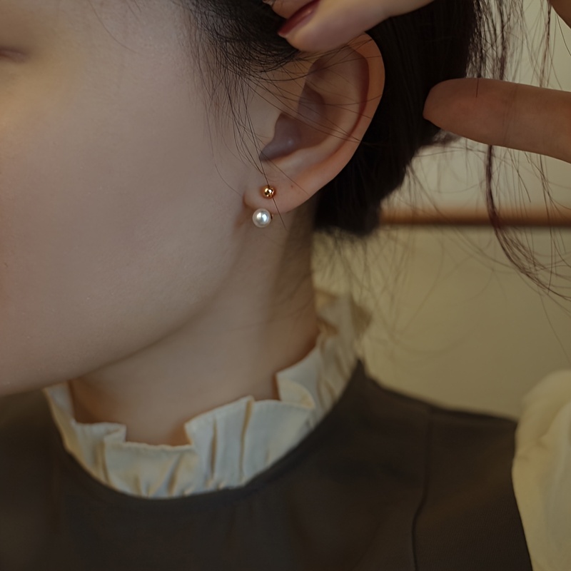 2pcs Set Temperament Front and Back Round Bead Ear Studs