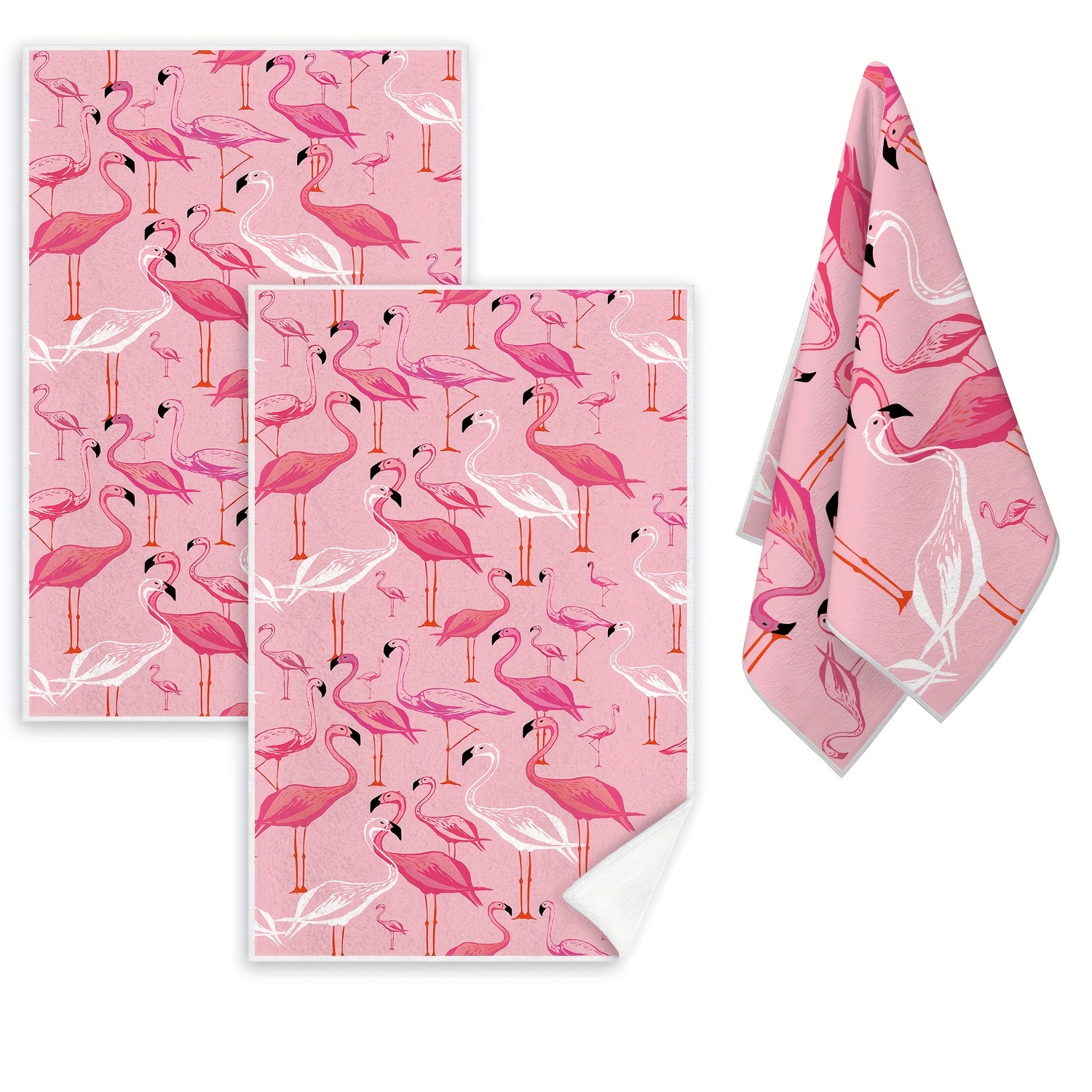 

Flamingo-themed Kitchen Towels 2pcs - , Absorbent Polyester Dish Cloths For Cooking & Cleaning, Machine Washable