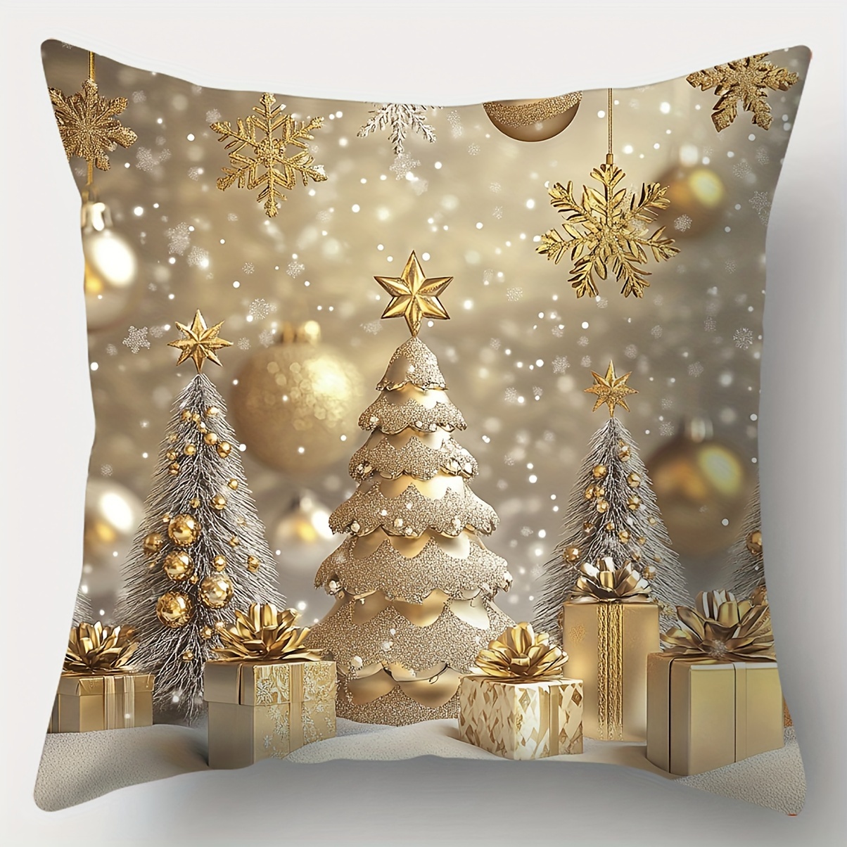 4 piezas,   de almohada navideña, Papá Noel dorado,  ,  ,   de Navidad,   y práctica 17.7 pulgadas * 17.7 pulgadas, adecuada para decoración de sofás en casa y  , sofá de  ,   de almohada con cremallera para dormitorio (sin relleno de almohada) detalles 5