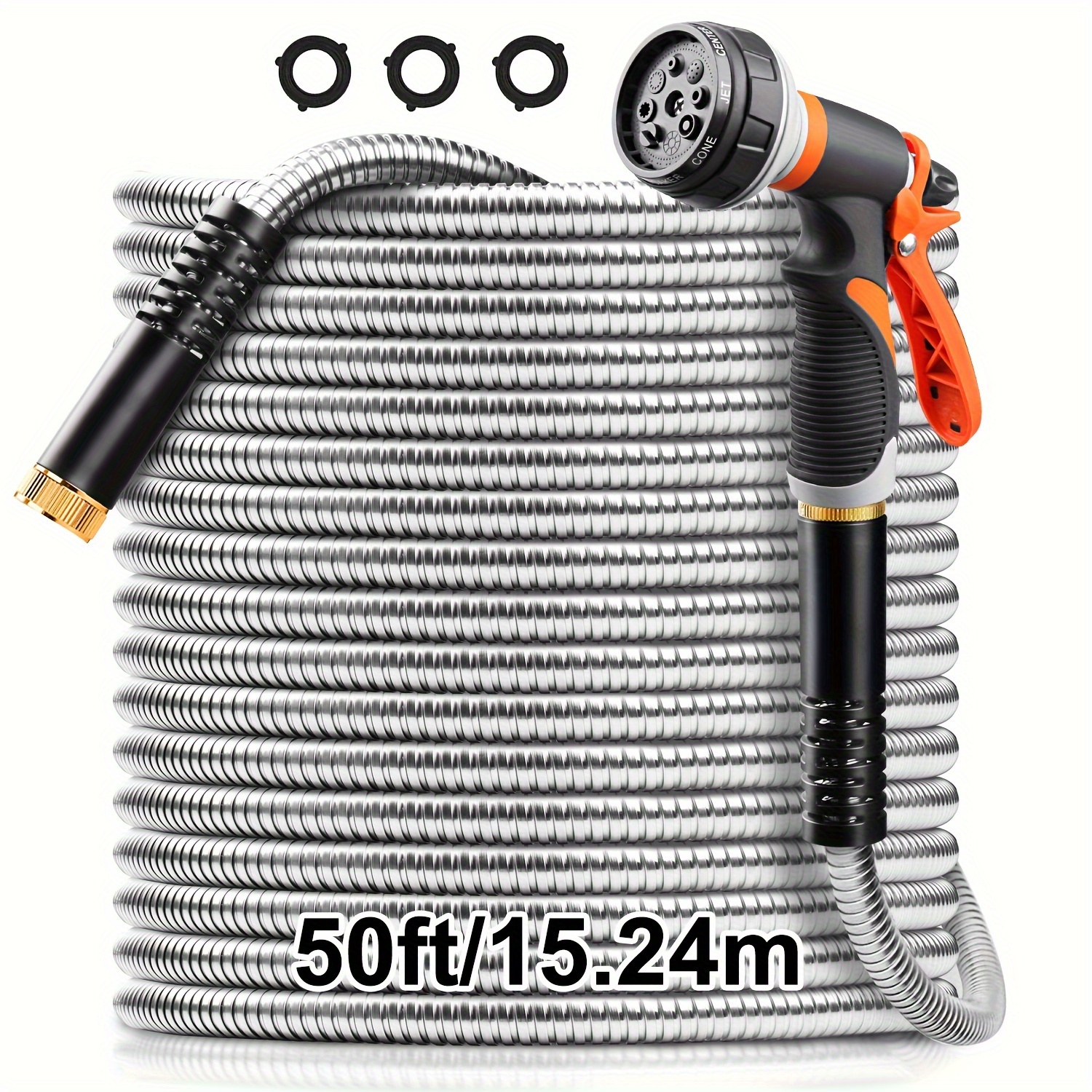 

50ft/75ft/100ft, Stainless Steel Water Hose With Nozzle, Garden Hose Flexible, Lightweight, , Never Kink & , Heavy Duty Garden Hose For Yard And Outdoor