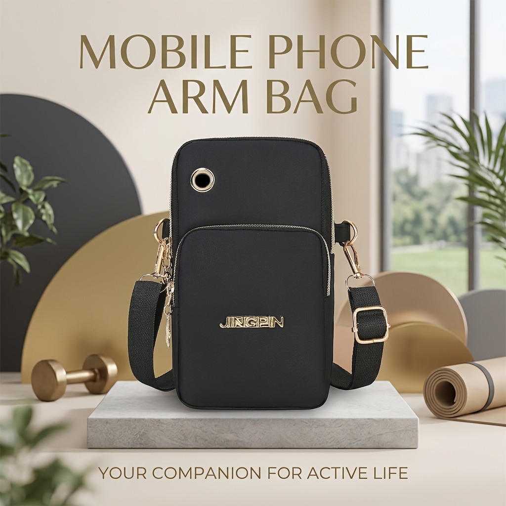 TEMU Bolso de brazo y bandolera de calidad para mujer para teléfono con orificio para auriculares - Brazalete y correa de ajustables, cierre de