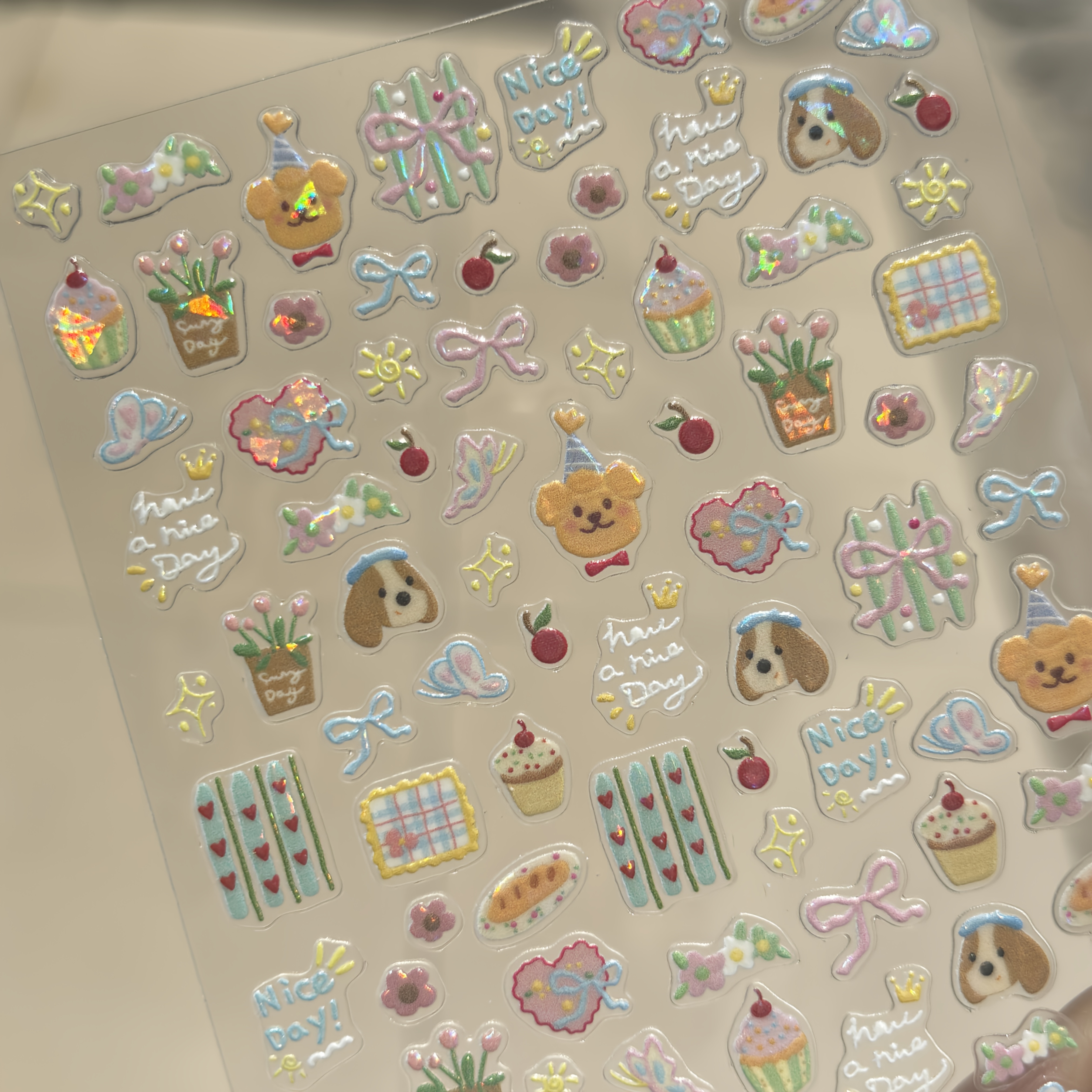 1pc Cute Cartoon Graffiti Puppy Teddy Bear Nail Sticker, Love Bow And Flower, Cake Shell Gloss Nail Product, Waterproof Nail Sticker Decoration Sticker Accessory, Suitable For Nail Stickers