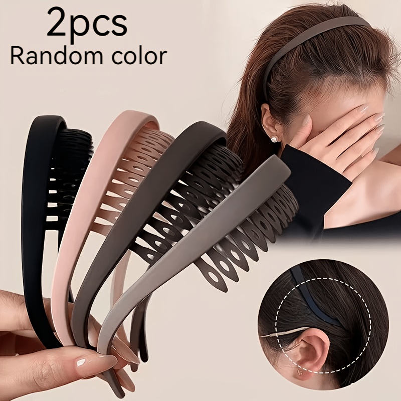 TEMU 2pcs Women' Anti-slip U-shaped Headband With Toothed & Frosted - Suitable For Glasses, Broken Hair Organizer, Makeup For Face Washing, Hair, Fit