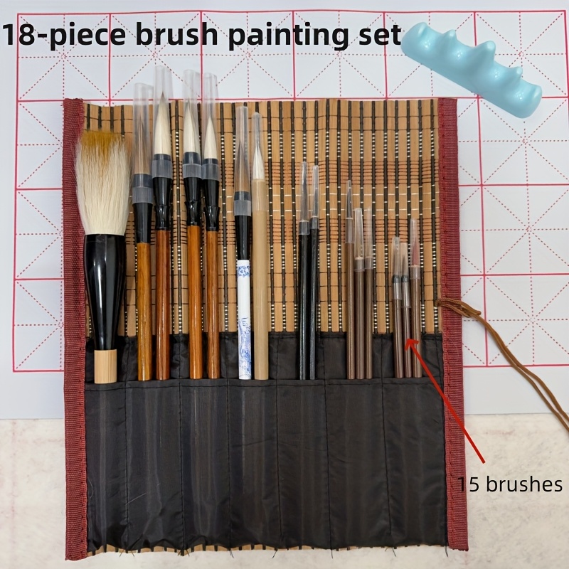 E-shop 18-teiliges Pinsel-Malset, Profi-Qualität Wolf Pinsel Linie Weiße Wolke Komplettes Anfänger Basic Entry Chinesisches Malen Aquarell Malerei