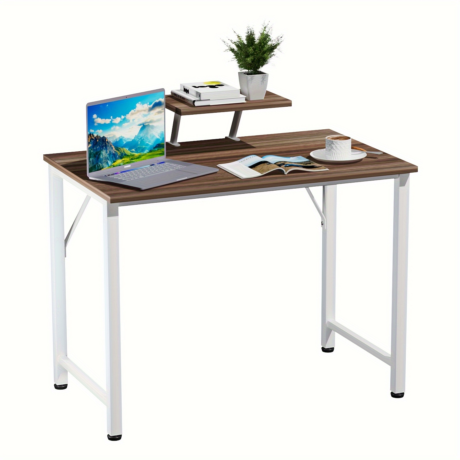 TEMU Bureau de Jeu Marron Polyvalent avec Support de Moniteur Réglable - Cadre Métallique , Montage Facile, Idéal pour à Domicile & , "x15.75