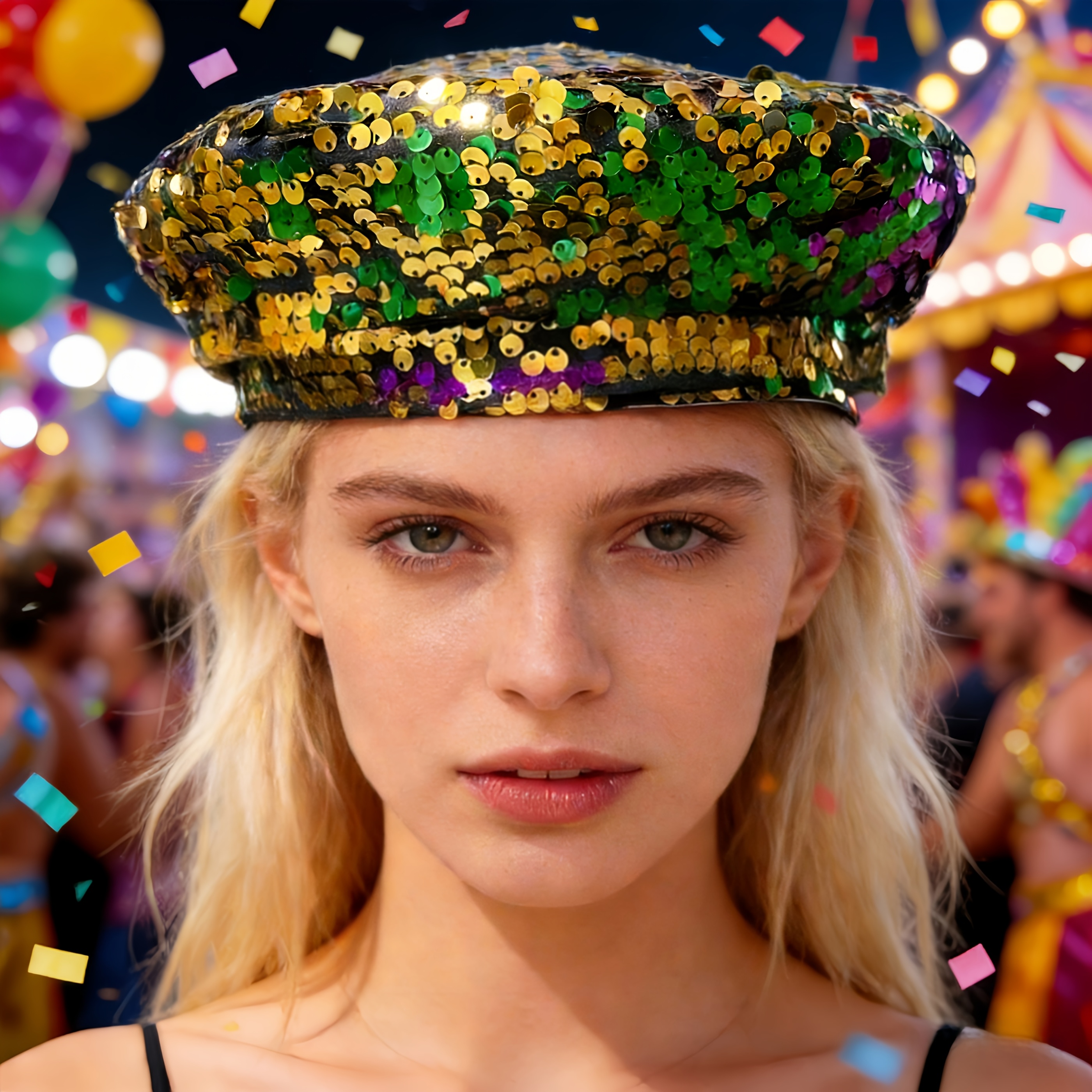 Chain Brim Straw Beret Hat with Sequins Women Girls Sparkly Sequin Beret Hat Fashion Fun Stretch  main image 4