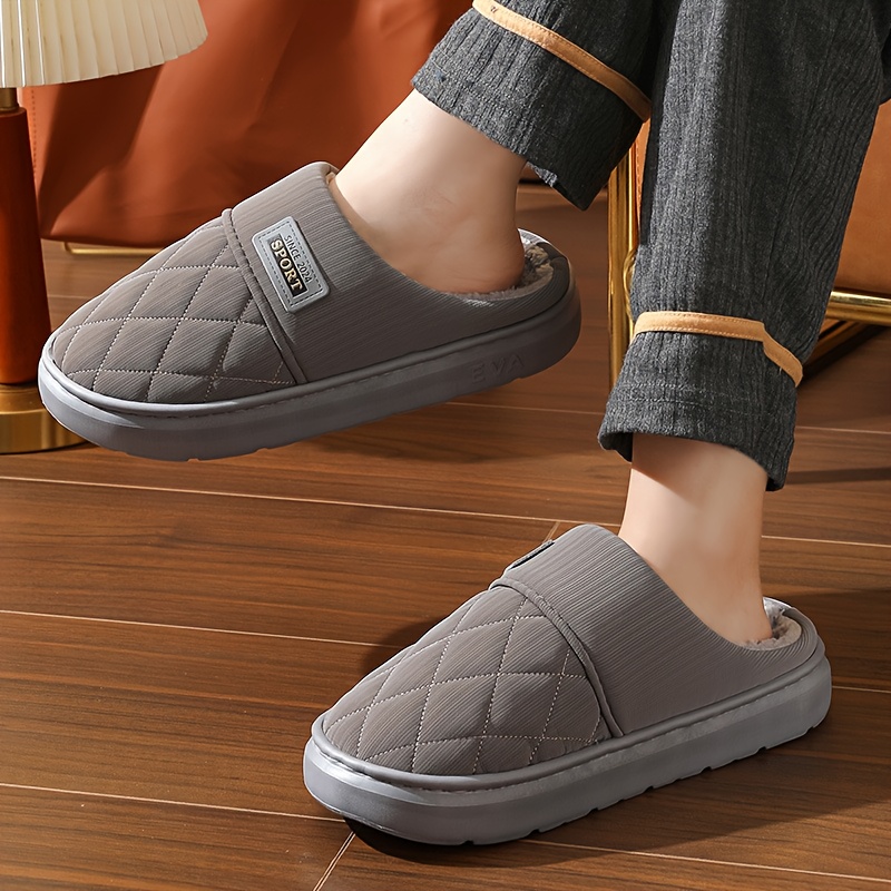 Men'S Winter Slippers - Thick Cushioned Sole Indoor/Outdoor House Shoes with Non-Slip EVA Outsole, Slip-On Warm Footwear for Cold Floors, Soft Fabric Lining - Available in Black, Brown, Navy, Gray - Ideal for Home, Office, Travel - Durable Winter Footwear for Big & Tall Men, Plush Interior Design, Durable Traction Sole, Men Slipper For Men, Slipper For Men, Slipper Men, Men Slipper, House Slipper For Men, Shoe For Men, Hausschuhe Herren