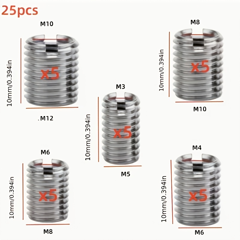 TEMU Lot de 25 inserts filetés intérieurs et extérieurs M3-M10 (écrous de conversion de filetage) résistants à la corrosion et haute résistance,