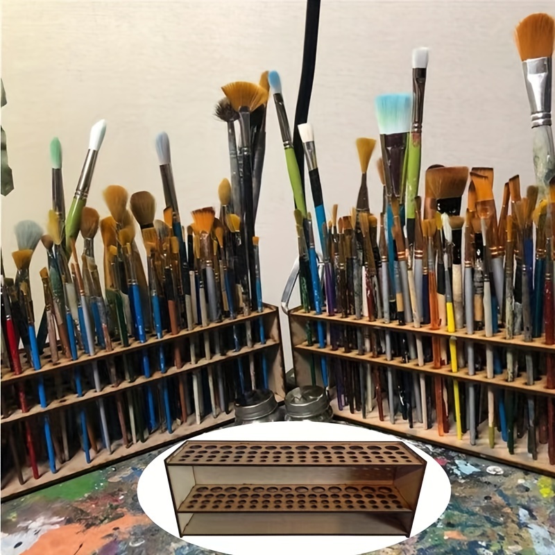 

Contemporary Wooden Paint Brush Holder, Multi-hole Desk Organizer, Detachable Fine Art Brush Stand, Durable Artist Tool Storage Rack For Studio & Home Use