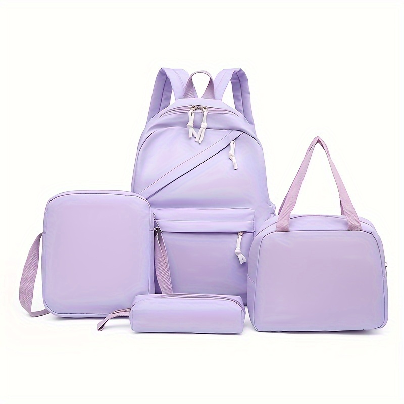 Mochila de 4 piezas, bolso cruzado, bolso y bolso para bolígrafo, mochilas de viaje informales clásicas de color sólido para hombres y mujeres, mochila de gran capacidad, mochilas escolares, bolsas para libros para niñas y estudiantes, mochila grande para estudiantes escolares de estilo preppy - Imagen 32