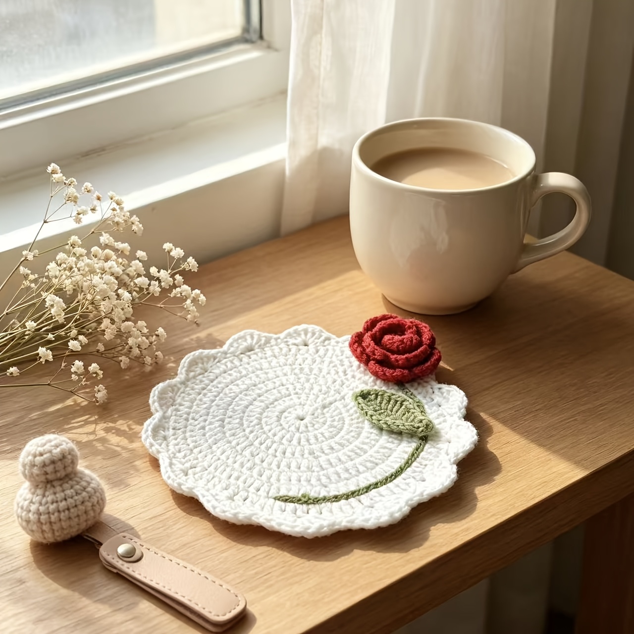 TEMU Sottobicchiere a all'Uncinetto a - , Resistente al Calore, con Base Antiscivolo, Tappetino per Tazze in Fibra Lavabile a per da Caff癡, Tazze ,