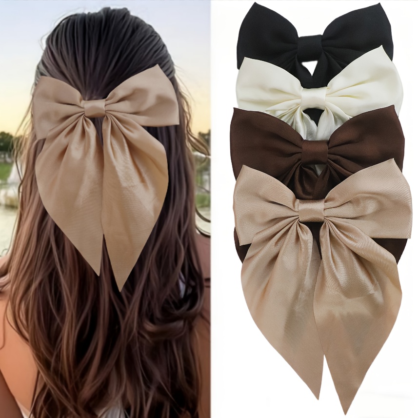 Small Cute Fashion Bow Hair Clips, Satin Large Hair Ribbons, Solid Color Hair Additions
