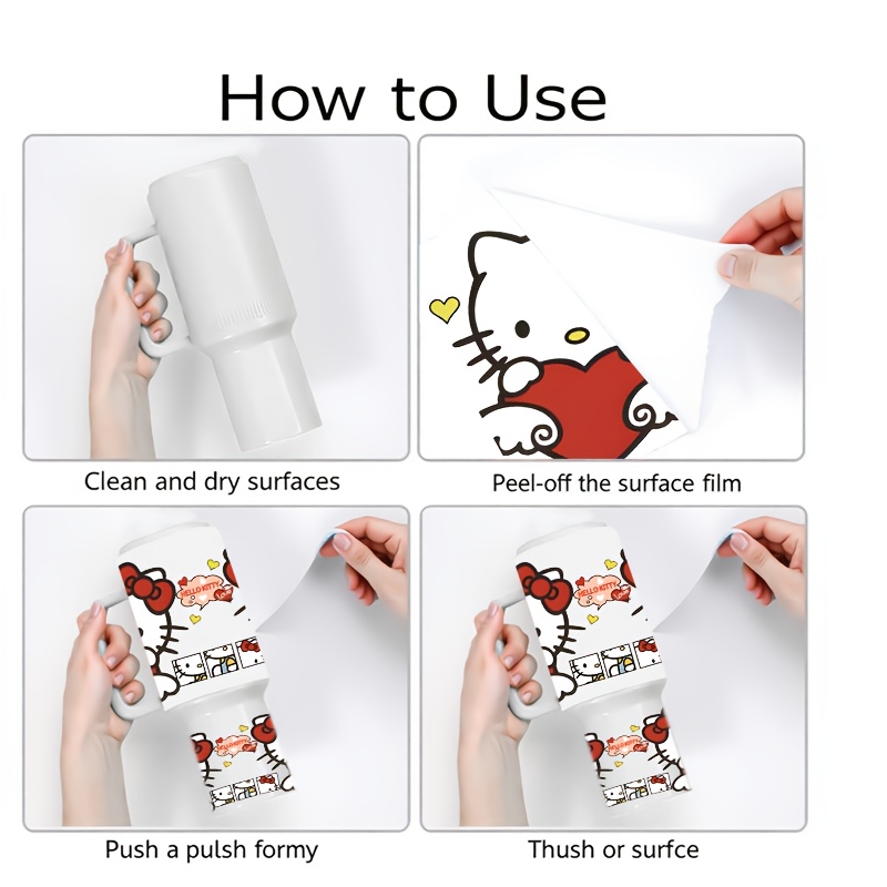2pcs Sanrio Hello Kitty Theme UV DTF Transfer Paper, Suitable for 40Oz Glass Cups - Waterproof And Scratch-Resistant Decoration Kit. Ideal for Mugs & Coffee Tumblers PVC Material (Cup Not Included), Mug, Kawaii Design, Highquality, Craft Enthusiasts