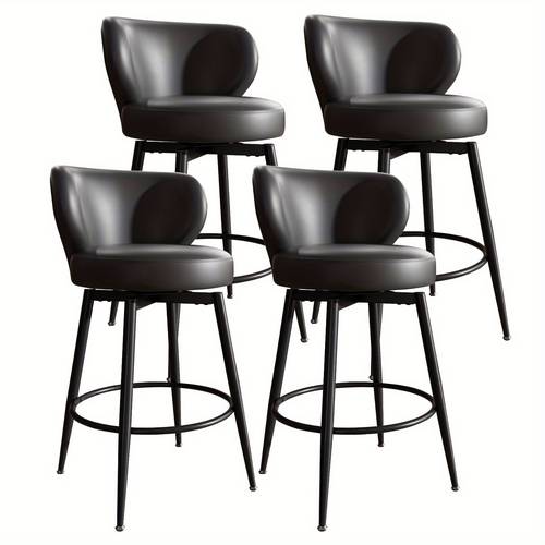 swivel bar stools set of 4 26 inch counter height bar chairs with pu leather upholstered seat metal legs and footrest modern bar stools for kitchen island dining room or home bar
