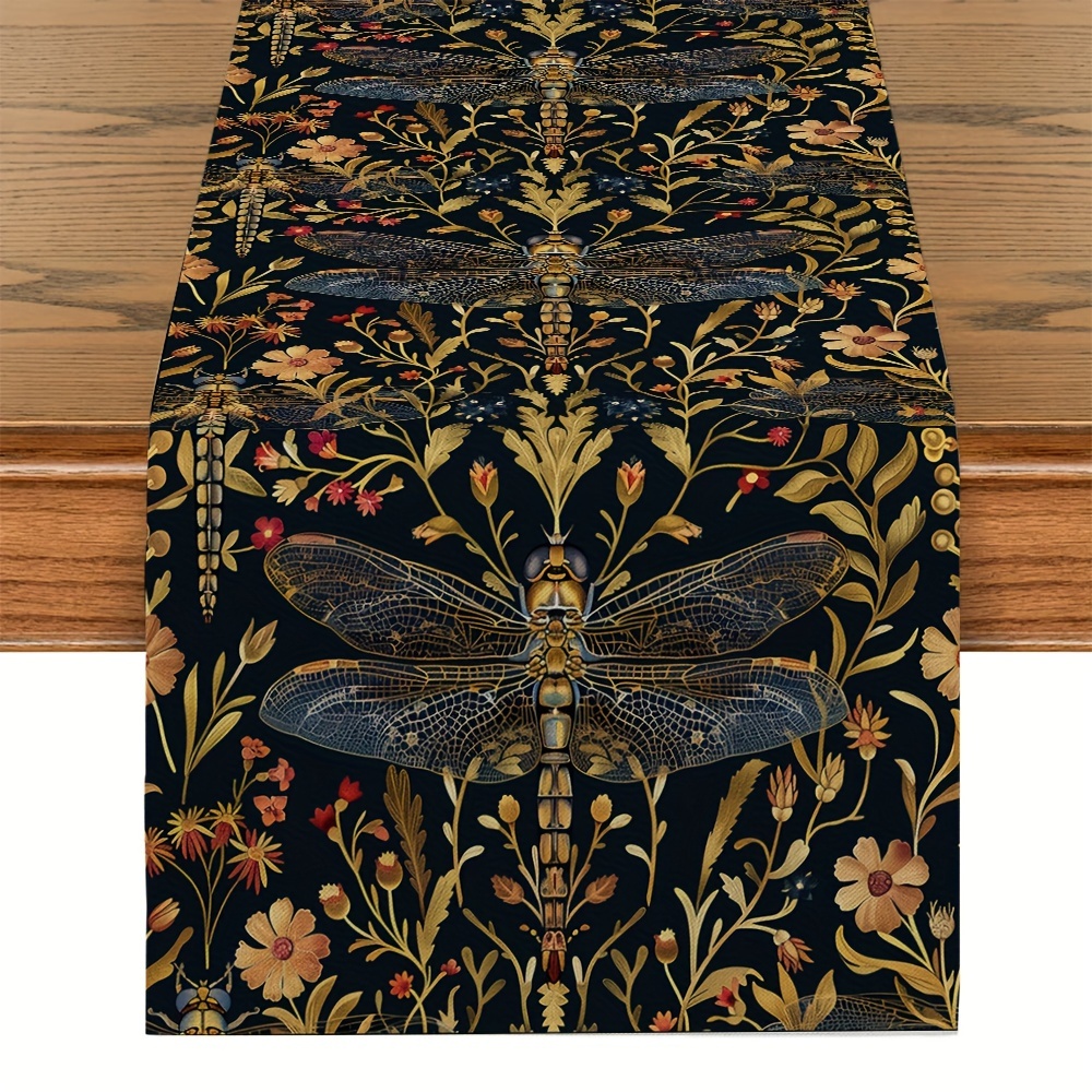 

William Morris Dragonfly Floral Table Runner - Polyester Rectangle Woven Tablecloth For Kitchen, Dining Room, Party, And Home Room Decor - Elegant Design Table Flag For Tabletop Decoration
