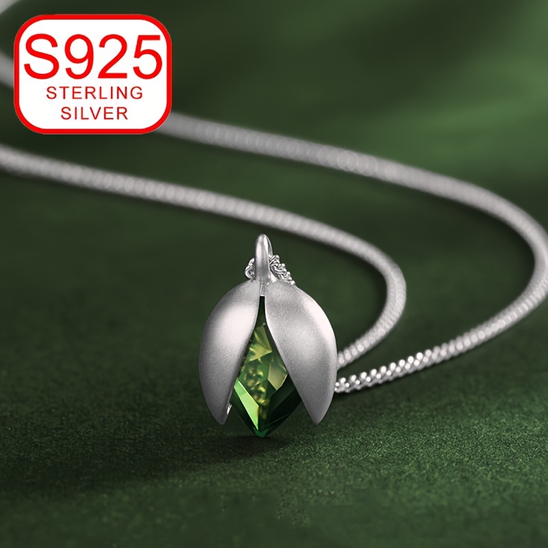 925 Silver Pistachio Pendant Necklace Hypoallergenic