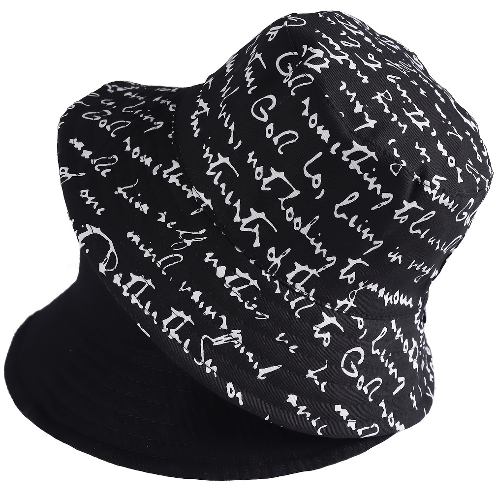 

Unisex Street Style Bucket Hat With Letter Print, Durable Cotton Material, Versatile Sun Protection Fisherman Cap For Men & Women, Spring/summer Collection, M/l Sizes