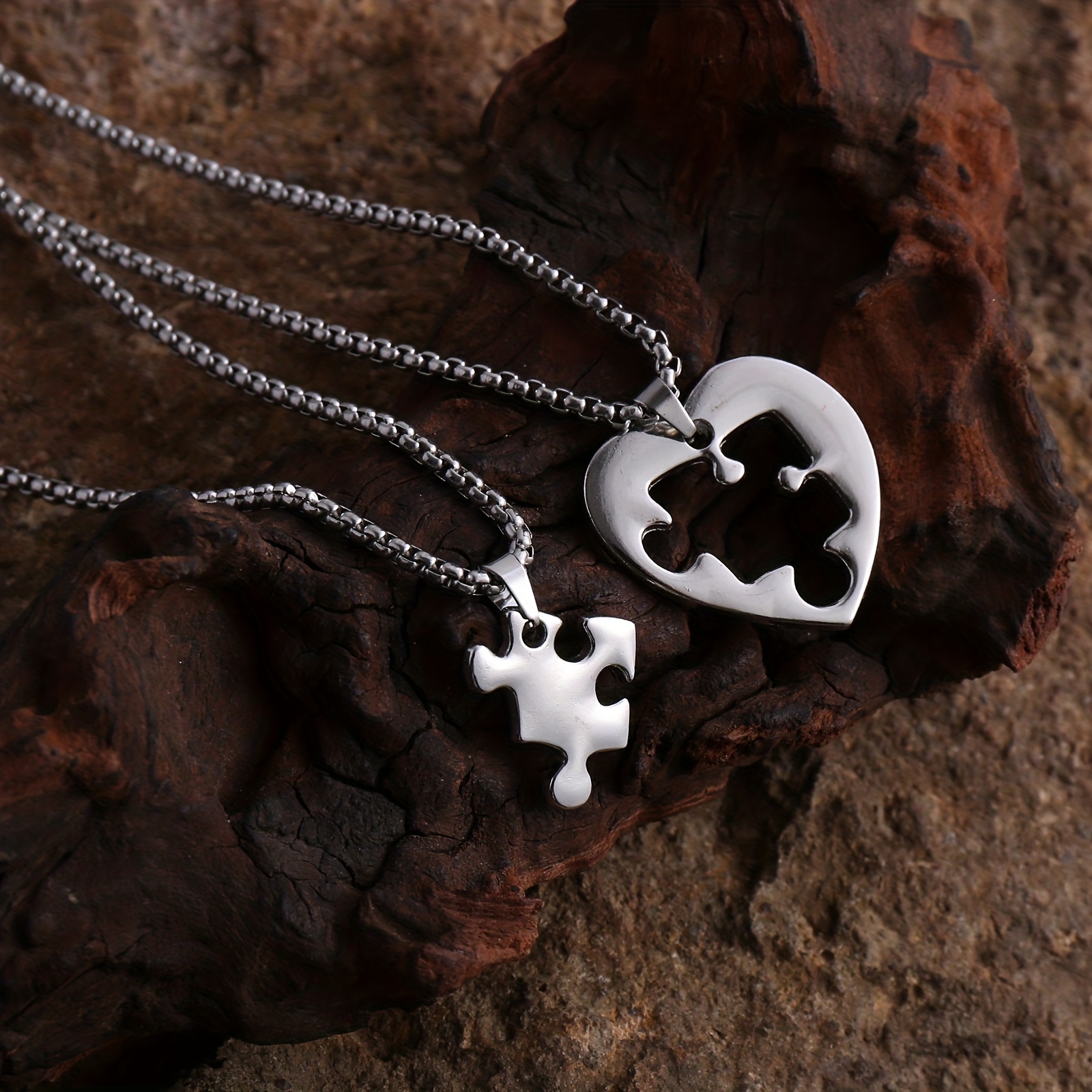 E-shop 2er Set Herzanhänger Halskette für Paare, überlappende Herzform 201 201 Edelstahlkette, Handwerkskunst