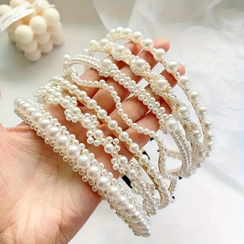 TEMU 7pcs Elegant Faux Pearl Headband Set - Chic & Simple Hair Accessories For Women,