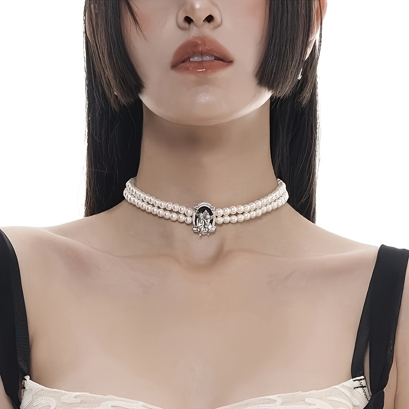 Women's Vintage-Inspired Elegant White Beaded Choker Necklace