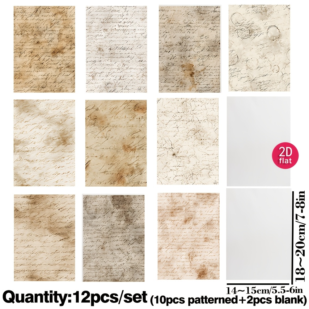 TEMU Lot de 1 Papier Calque Vintage, Papier Bricolage Semi-Transparent Haut de Gamme, Série de Lettres Manuscrites, Autocollants Créatifs Plats 2D