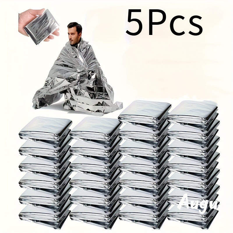 Image of 5pcs Of Ultra Large Blanket Kit, Double-sided Film Insulation Blanket - Body Heat, Outdoor Camping, Hiking - Aluminum Material
