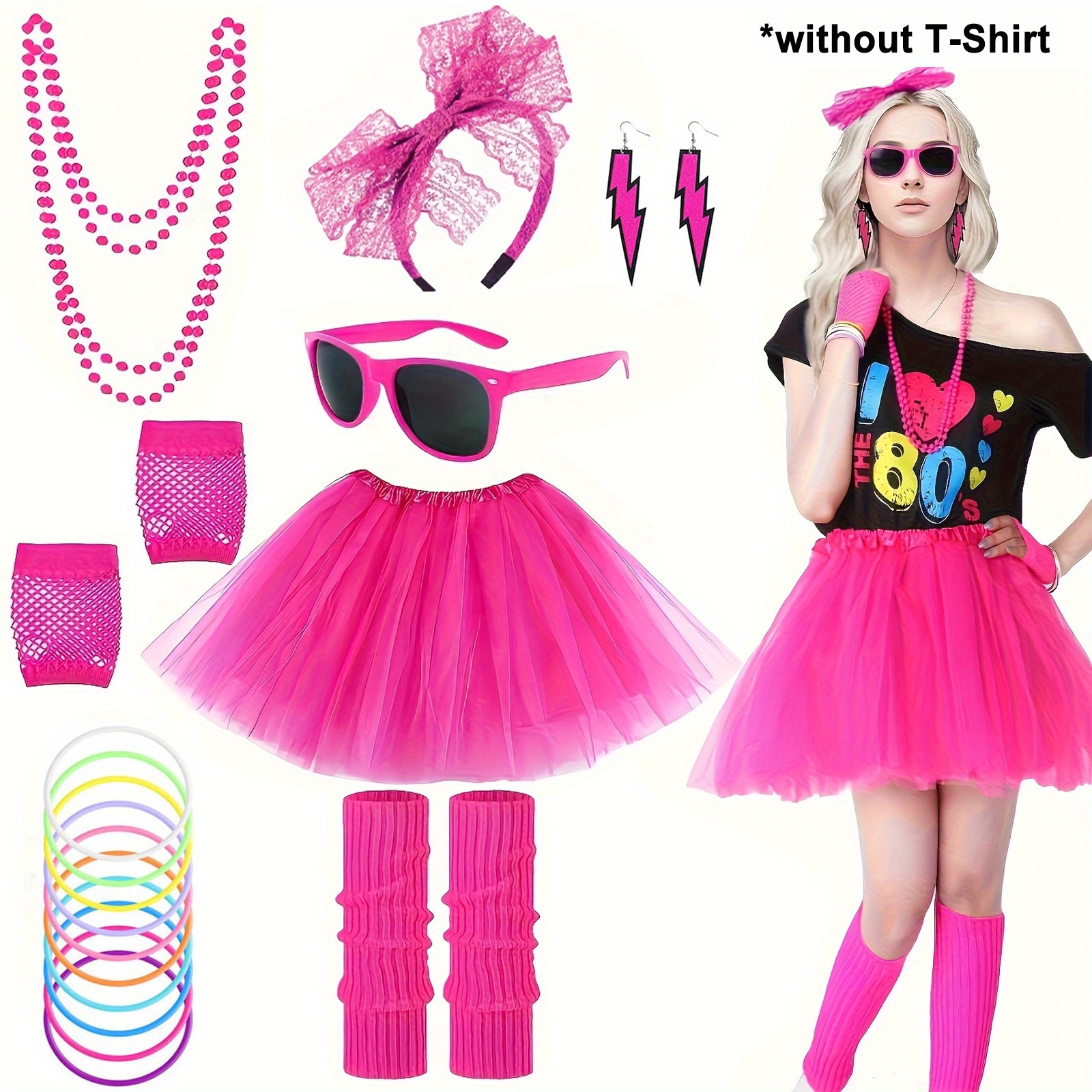 Disfraz De Los 80 Kit Disfraz Años 80-90 Rosa Falda De Tul