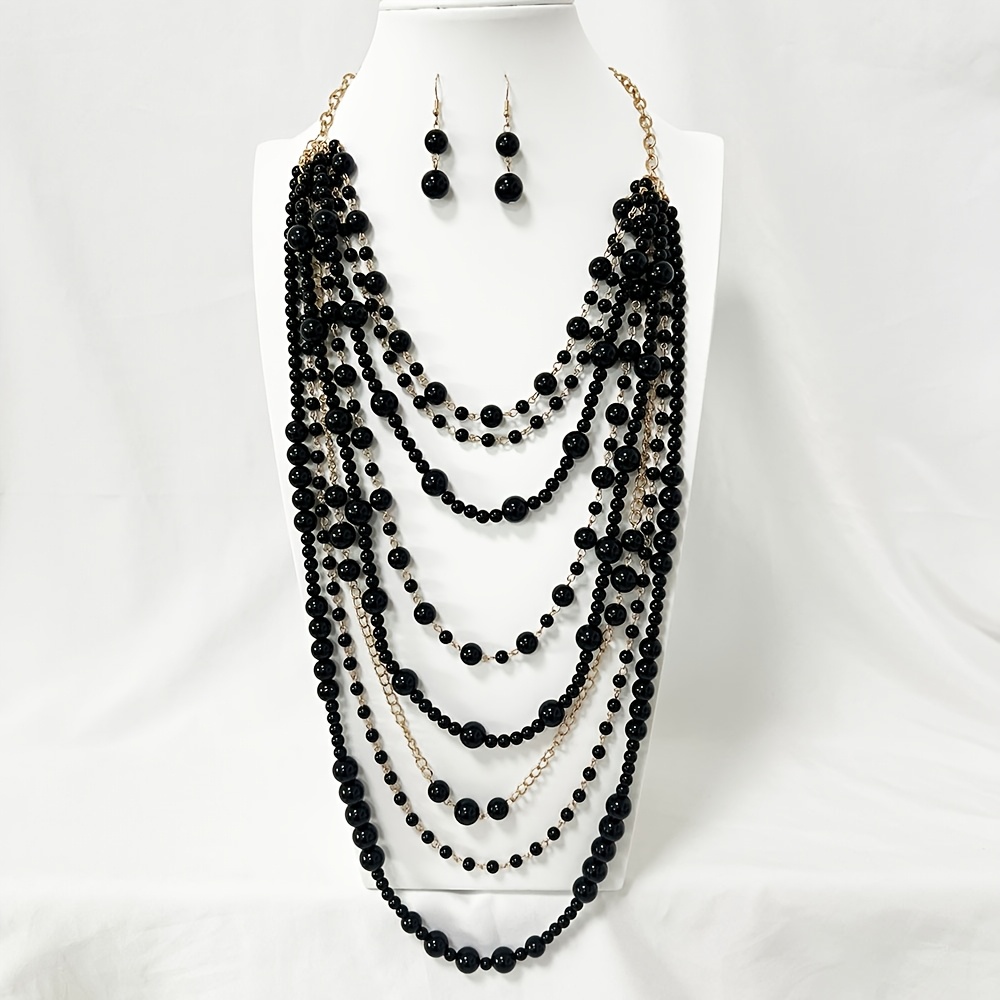 TEMU Juego de Collar y Aretes de Perlas para Mujer, Accesorios de Moda para , Cadena Larga para Ropa, Cadena de Suéter Multinivel