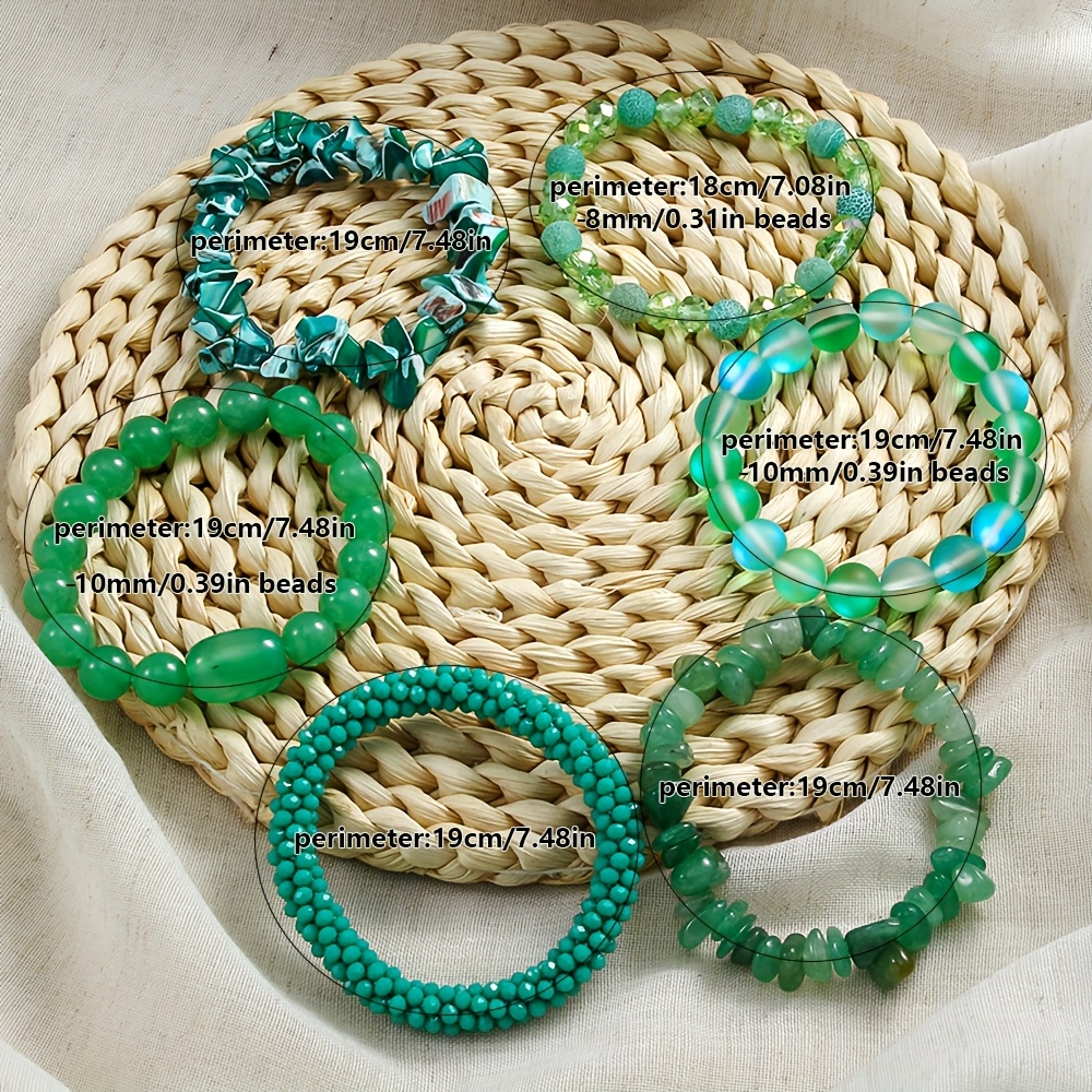 Multicolor Beaded Stackable Bracelet Set Boho Style Elastic 6pcs