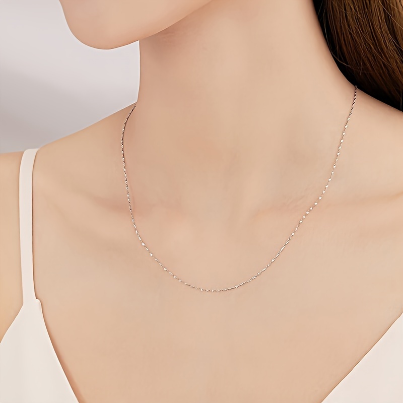 S925 Silver Delicate Necklace Sparkling Sequins Collarbone Chain