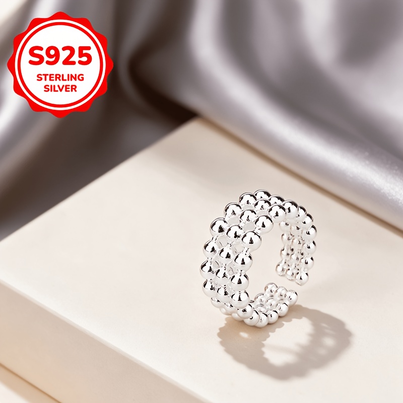 925 Silver Adjustable 3-Layer Beaded Ring, Gift for Couples