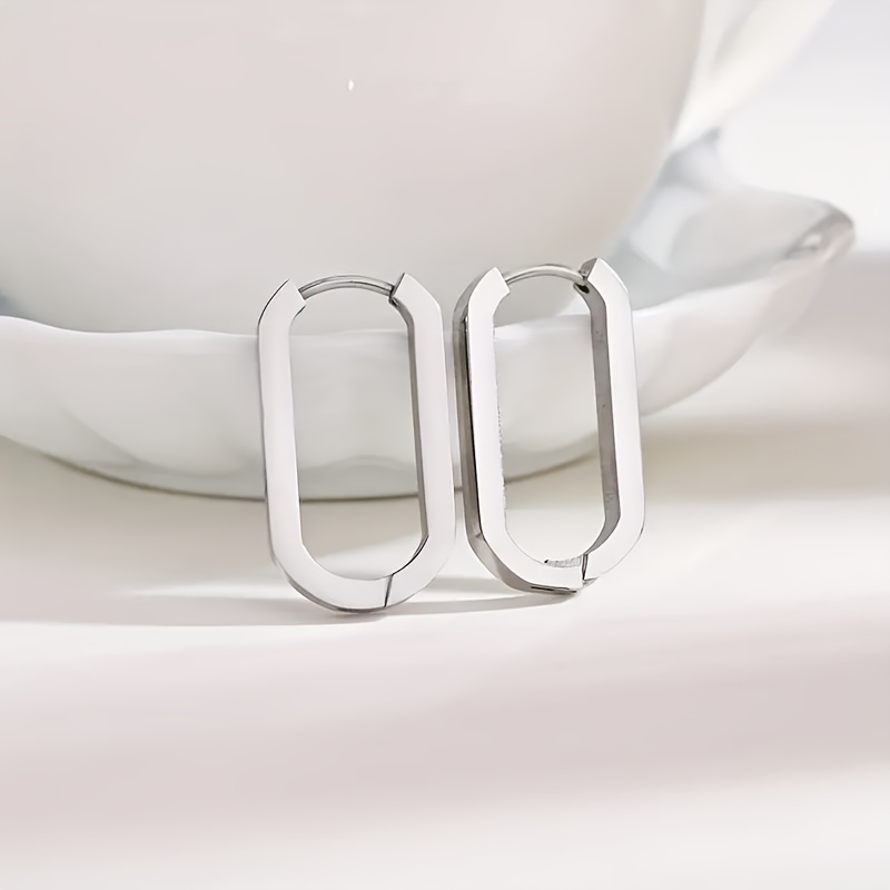 Image of 1 Pair Minimalist Geometric Stainless Steel Hoop Earrings - Suitable For Men And Women Daily Wear