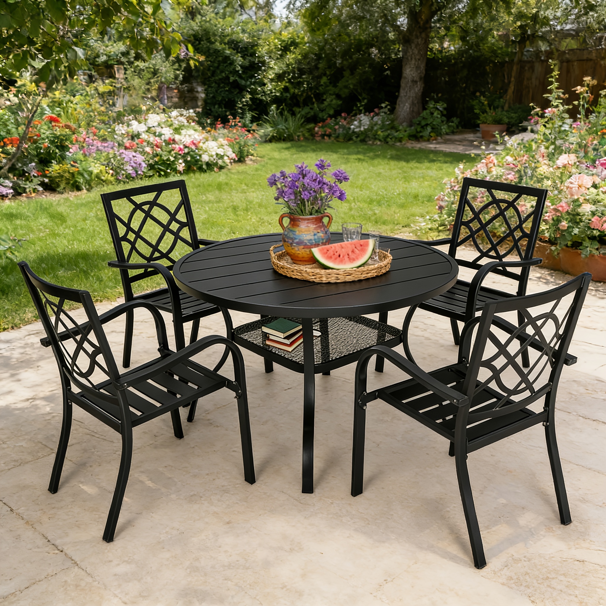 5/7pcs Outdoor Dining Set, Including 4/6 New Dining Chairs And 1 Round Table (53