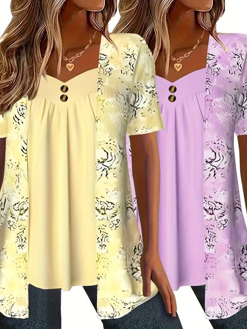 plus size - plus size - size mode elegantes zweiteiliges v-ausschnitt t-shirt zweiteiliges set