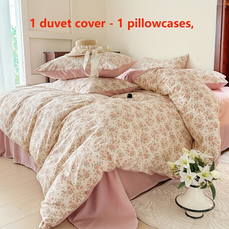 2/3pcs Pastoral Romantic Rose Floral Pattern Bedding, Soft And Skin-friendly, Includes 1 Duvet Cover + 1/2 Pillowcases (pillow Inserts Not Included)