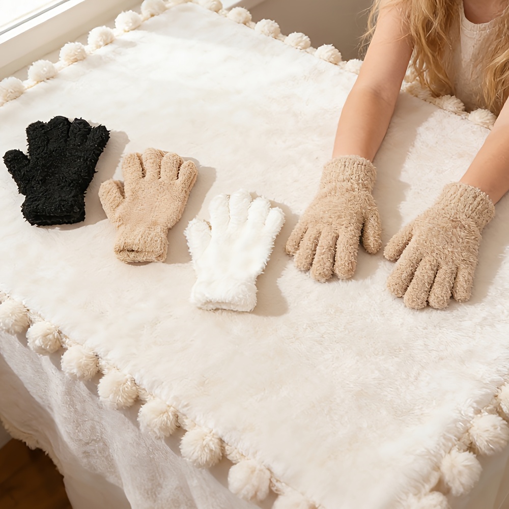 TEMU 3 Pairs Of Unisex Autumn Winter High-stretch Knitted Warm And Thickened Finger Gloves, Half-fleece Warm Gloves, Suitable For Daily Casual Wear