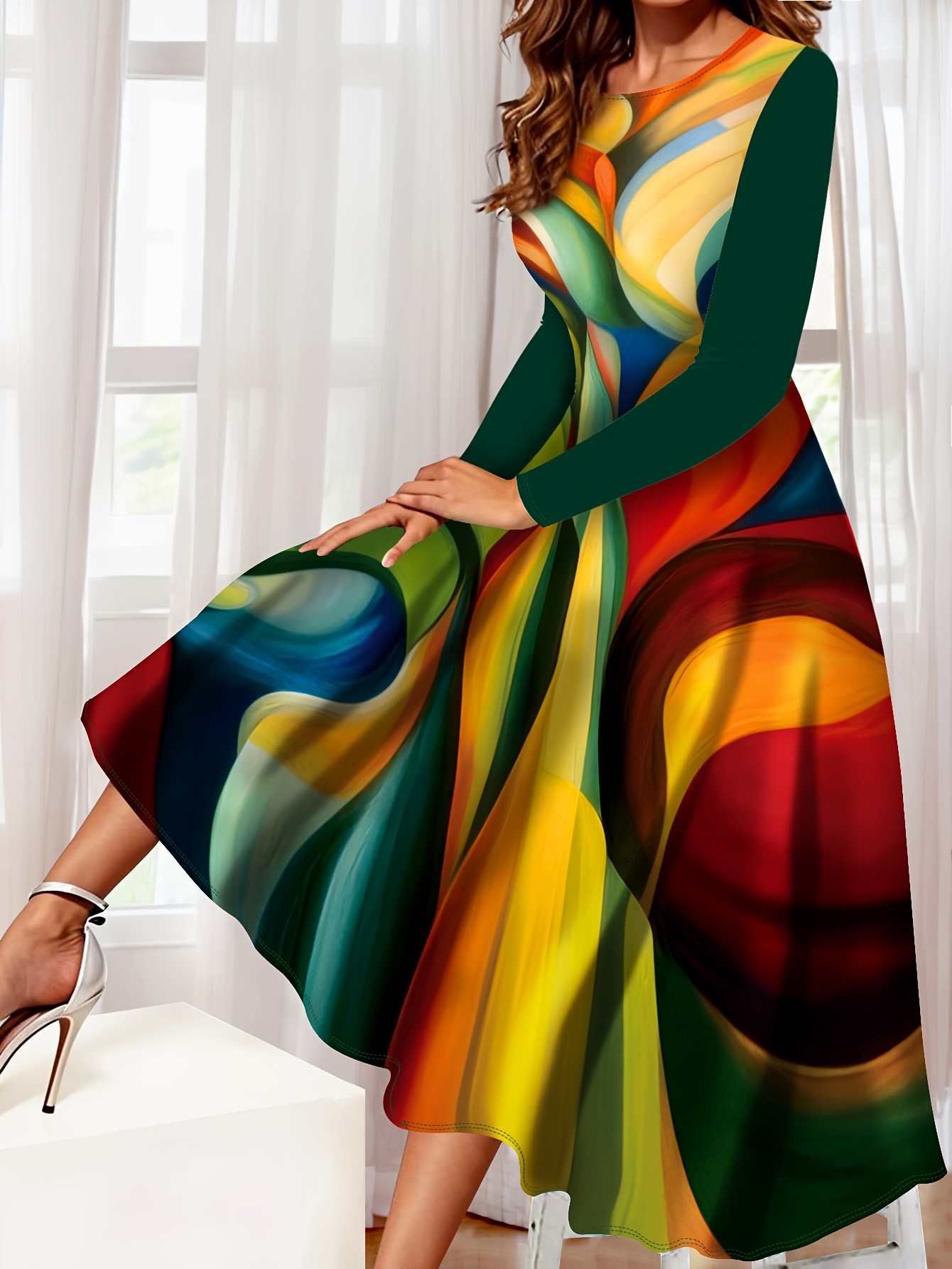 vestido largo manga larga estampado geométrico elegante - Temu Peru