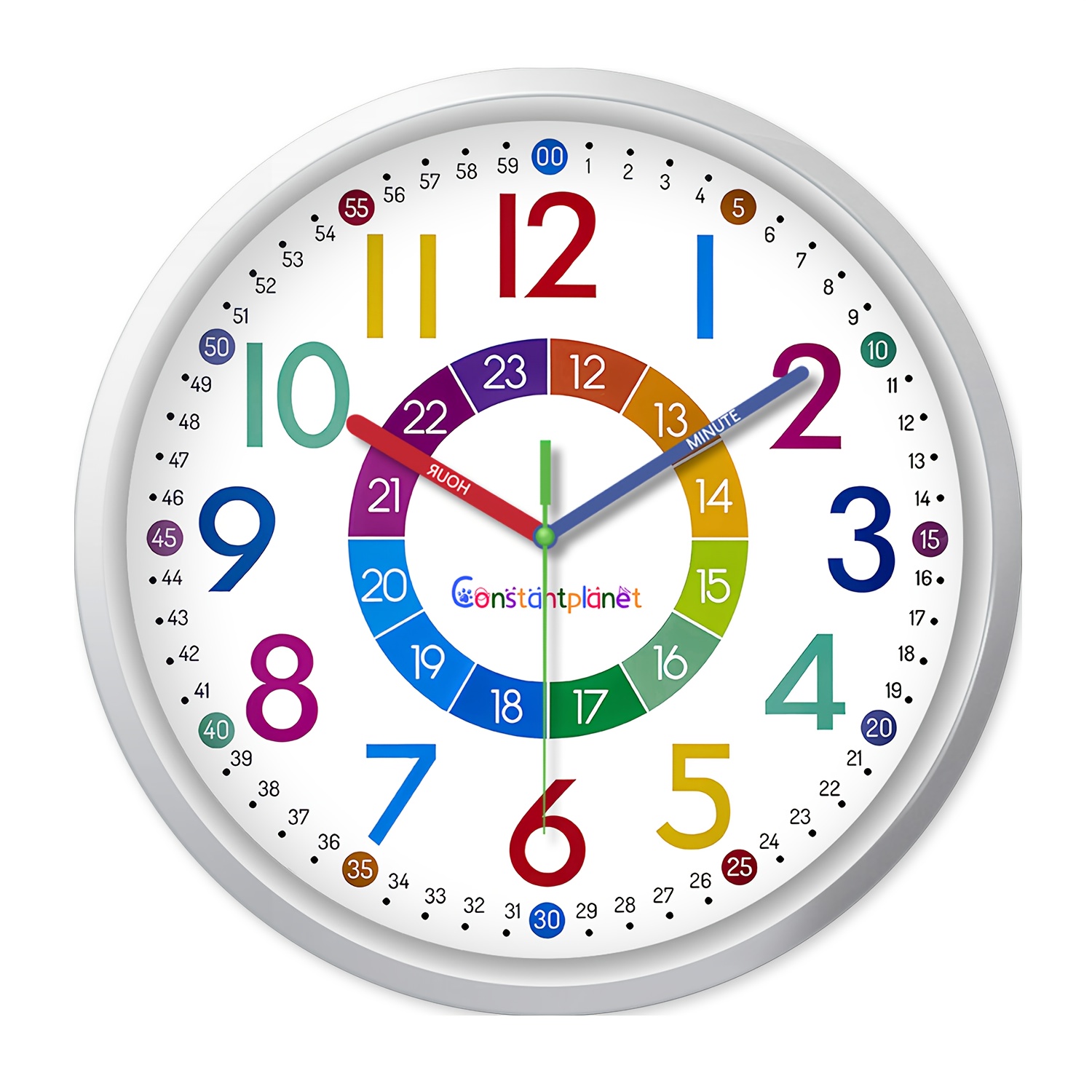E-shop 8-12 Zoll Farbige Wanduhr, Klassenzimmeruhr Leicht Ablesbar Einfach zu Lehren, Plastik Leise Wanduhr Ohne , Batteriebetriebene Wanduhren,